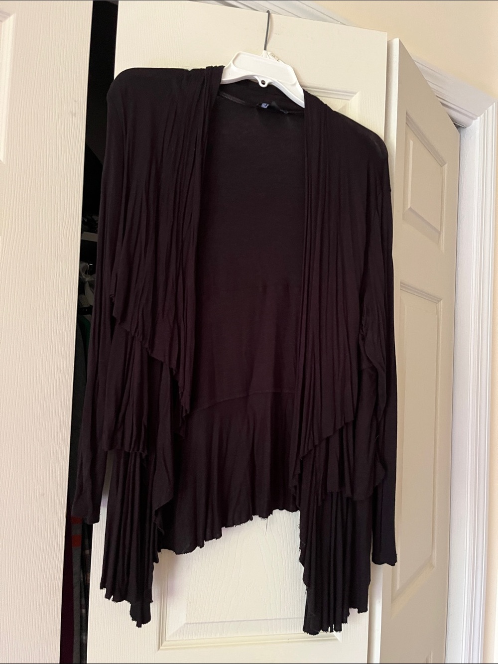 AB Studio Black Cascading Ruffle Open-Front Cardigan